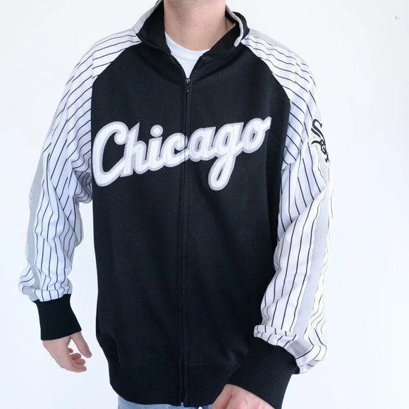 Vintage Stitches Genuine Rare 90's  Chicago White Sox Black & White MLB Zip Up - Picture 1 of 13